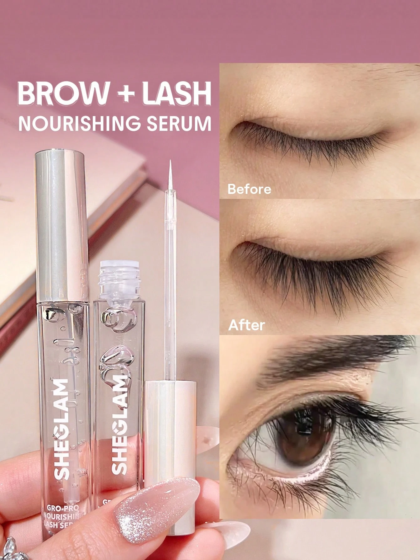 سرم تقویت مژه و ابرو شیگلم Gro-Pro Nourishing Lash Serum Clear حجم 2.4ml نتیجه استفاده از سرم تقویت مژه و ابرو شیگلم Gro-Pro