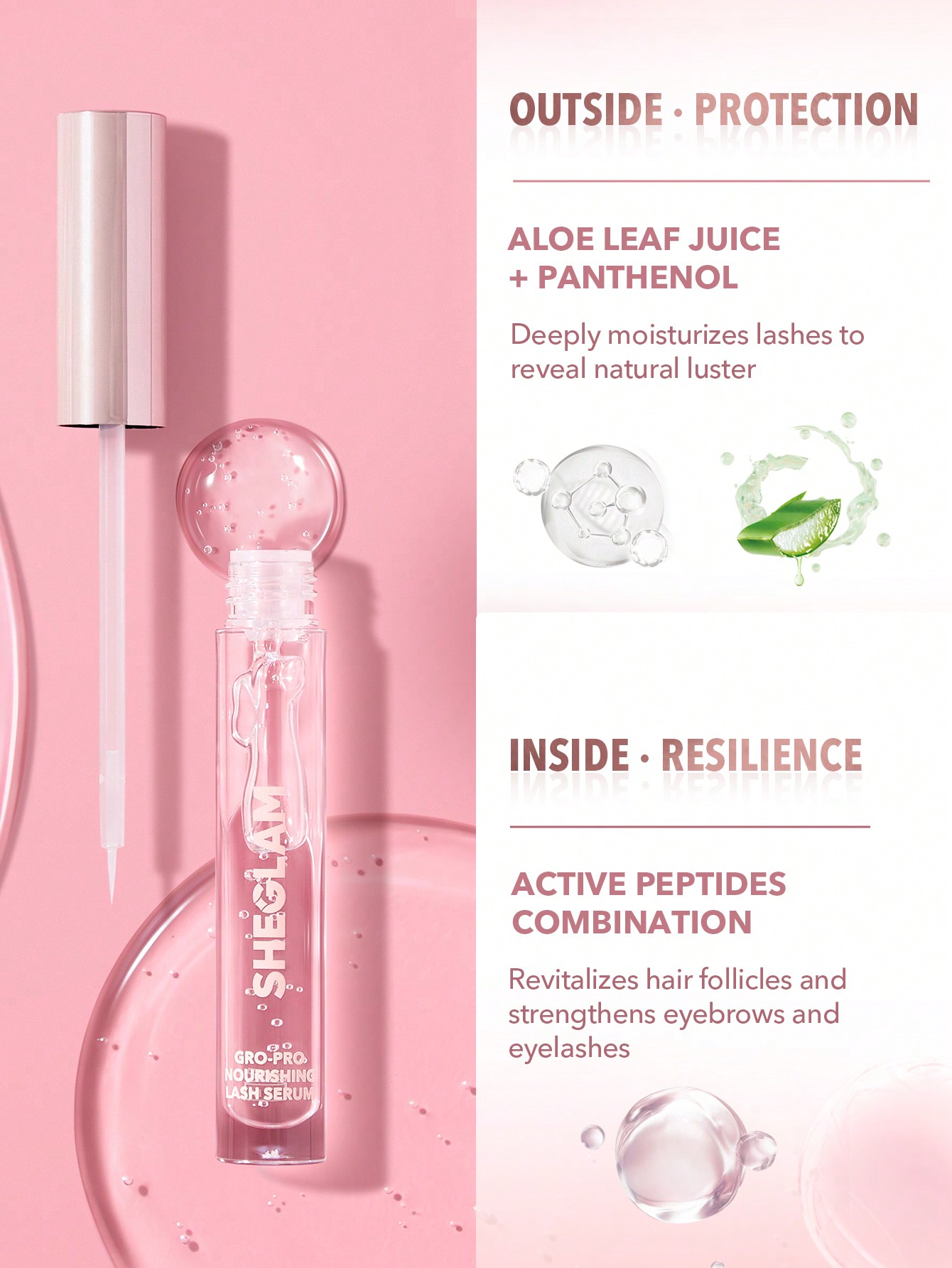سرم تقویت مژه و ابرو شیگلم Gro-Pro Nourishing Lash Serum Clear حجم 2.4ml مزایای سرم مژه شیگلم Gro-Pro حاوی آلوئه ورا و پانتنول